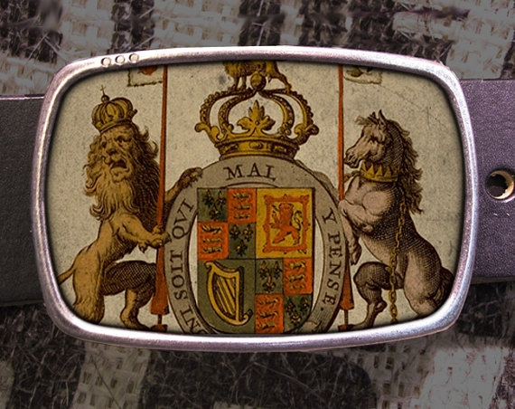 Royal Crest Vintage Inspired Art Gift Lion Horse Belt Buckle
