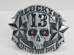 Lucky 13 Reproduction Skeleton Skull Head Stars Belt Buckle « Tattoo Your Soul »