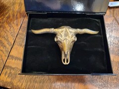 Western Longhorn Steer Skull Belt Buckle Patinaed Bronze