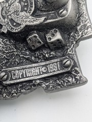 Vintage 1991 Lady Luck Belt Buckle – Dragon Designs Pewter Pin-Up Gambler DD109