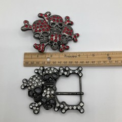 Qty (2) b.b. simon Red and White Skull Belt Buckles Black Chrome