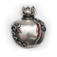 Pomegranate with Design and Red Stones Silver Belt Buckle