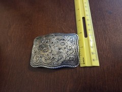 Vintage Western Floral Engraved Silver Tone Belt Buckle Rope Border Rectangle