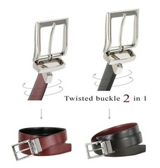 Men&rsquo;s Belt Genuine Leather Reversible Rotated 34, Silver Buckle-burg/Blk