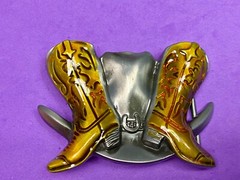 Boots And Hat – Country Western Cowboy Cowgirl Cut Out Vintage Belt Buckle