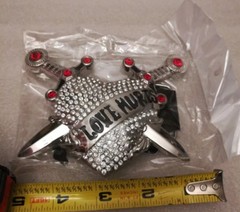 Love Hurts Heart Daggers Bling Red Silver Tone New Belt Buckle