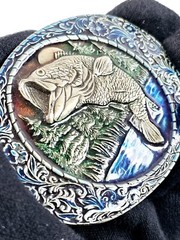 Indiana Metal Craft Belt Buckle Jumping Largemouth Bass Fish Embossed 1982 Vtg