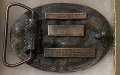 Vintage 1987 Metal Belt Buckle, Brass, Ericson, Nebraska, Nice Western Design