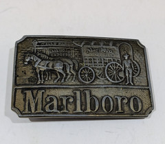 Vtg Marlboro Western Wells Fargo Stagecoach Silver Metal Belt Buckle