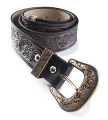 Angus Stoke western belt – Genuine buffalo 34&Prime;-36&Prime;, Black/Buckle Rose-gold