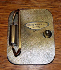 1976 Indiana Metal Craft LARGE MOUTH BASS Brass belt buckle 2.25 x 2.75 …NICE!
