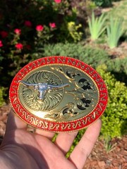 Western Buckle Gold Silver Black Red Longhorn Cowboy Oval 2 » Rodeo Buckle