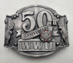 WWII 50th Anniversary Belt Buckle Siskiyou Enamel Pewter #910882 Military 1991