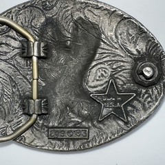 Vtg EGE Belt Buckle 3.5&Prime; Oval Flying Eagle Western USA Cutwork Metal Alloy