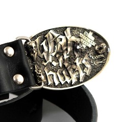 German silver belt buckle tattooist with skull, Tattoo machine, Skull buckle