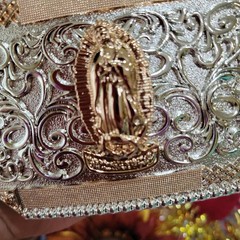 Virgen De Guadalupe Western belt Buckle Rose Tone Silver Heavy Zinc Alloy Oval