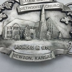 RARE 1986 Salem United Methodist Church Belt Buckle Newton, KS w Stand 255/500