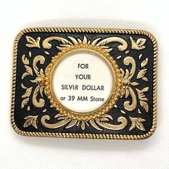 Silver Dollar Black & Gold Western Style Belt Buckle