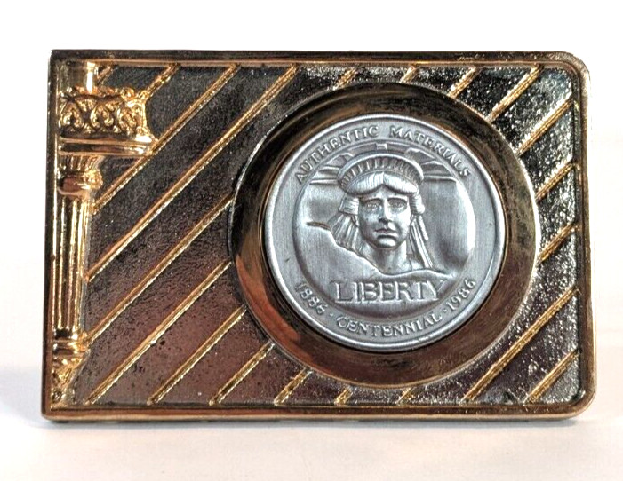 Vtg Belt Buckle Liberty Centennial Coin 1986 Statue of Liberty Leslie Mfg Metal