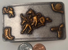 Vintage Metal Belt Buckle, Nocona, Cow Wrestling, Cowboy Boots, Holster, Cowboy