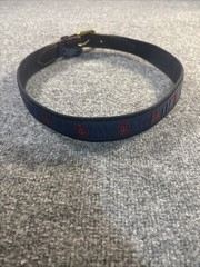 Vineyard Vines Belt Mens 32 Navy Blue Red Italian Cowhide Canvas Brass Buckle
