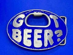 Got Beer Novelty Blue Enameled Funny Bar Pick Up Belt Buckle With Bottle Opener