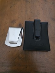 Torus Minimalist Smart Money Clip, Silver Metal w/ Black Leather Pouch, Logo