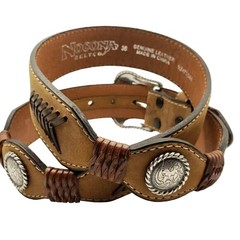Nocona Tan Brown Leather Belt 36 Western Braided Silver Concho Floral Buckle