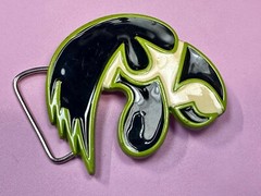 Hawkeye Bird Shaped Colorful Green Black Enamel NOS Cutout Belt Buckle
