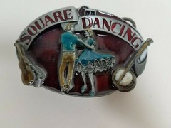Pewter Belt Buckle Square Dance Resin Couple Dancing Fiddle Banjo 1988 Siskiyou