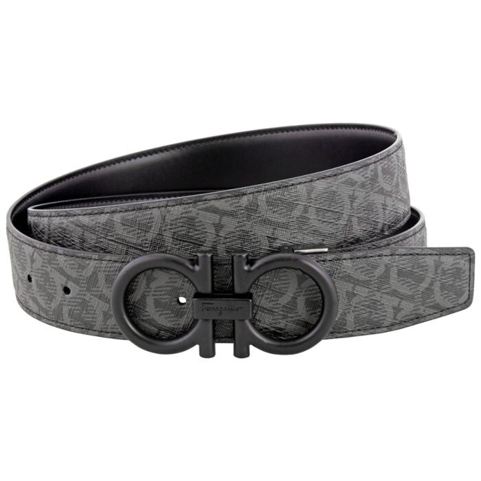 Salvatore Ferragamo Men&rsquo;s Double Gancini 717807 Black/Grey Size 105 MSRP $695