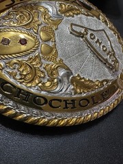 Vintage Crumrine Western Rodeo Monogrammed Oval Belt Buckle Heavy Silver Bronze