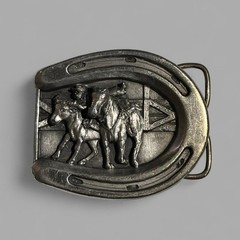 Vintage 1984 Bergamot Brass Works Horseshoe Western Cowboy Retro Belt Buckle