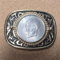 Eisenhower Dollar Bicentennial Coin 1776-1976 GoldPewter 2 X 2 3/4&Prime; Belt Buckle