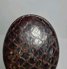 Justin 35 X Brown Leather Snake Skin Covered Belt Buckle Rustic Cowboy