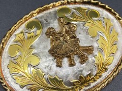 Women&rsquo;s W USA Square-Dancing Western 2-Tone Oval Belt Buckle (RF1072)