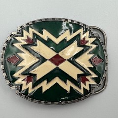 Vintage 1988 Siskiyou Buckle Co Green Enamel Southwestern Belt Buckle J-89 USA