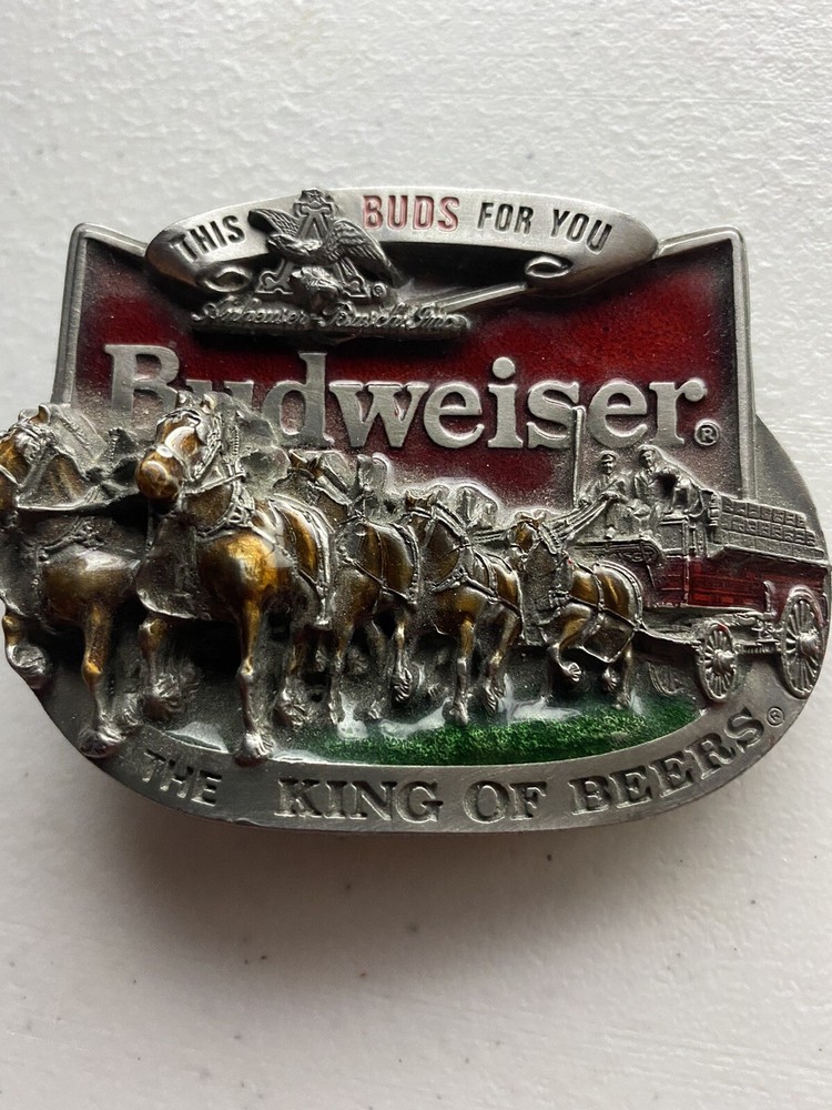 1987 BUDWEISER THE KING OF BEERS BELT BUCKLE – HEAVY 