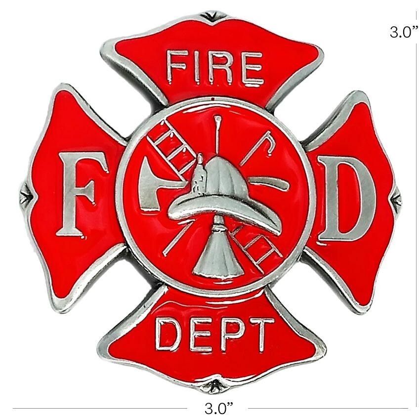 Fire Department Dept FD RED CROSS Belt Buckle FireFighter Helmet Hydrant Ladder
