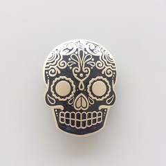 Black Enamel Matter Silver Plated Tattoo Skull Belt Buckle Gurtelschnalle