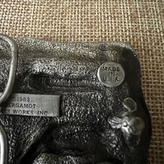 Vintage 1983 Bergamot Brass Works Cow Barn Farm Belt Buckle Pewter Size Farmcore