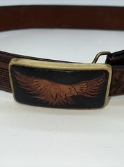Shambu Mexico Eagle Leather Belt And Brass Buckle 35” Long 1.5” Wide