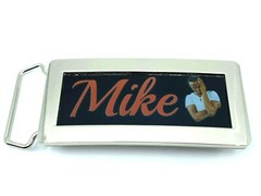 Adjustable Silver Belt Buckle Personalized Custom Black Letters Any Name or Word