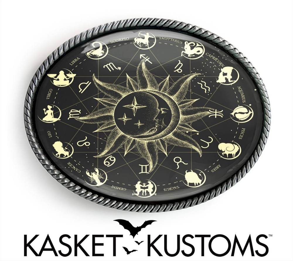Zodiac Belt Buckle – Celestial Astrology Wheel Handmade Artisan Buckle – 34-SO
