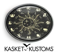 Zodiac Belt Buckle – Celestial Astrology Wheel Handmade Artisan Buckle – 34-SO