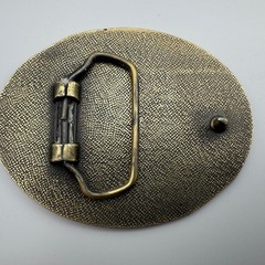 Vintage NRA Member Hunter Belt Buckle Brass Tone Deer Buck Wildlife Logo Oval