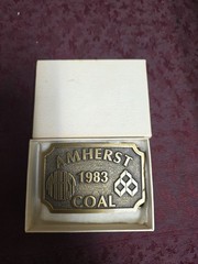 VINTAGE AMHERST COAL COMPANY UNITED MINE WORKERS BELT BUCKLE W/Box Logan, WV