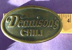 VINTAGE BELT BUCKLE DENNISON&rsquo;S CHILI ADVERTISING OVAL 3.5&Prime; WIDE COUNTRY WESTERN