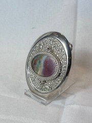 Vtg Western Style Belt Buckle Silvertone And Polished Flat Multicolor Stone
