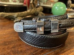Navajo Carla Nunez James Reid Dgn Sterling Silver Belt Buckle 33-35”-1.3/8”🦬✅